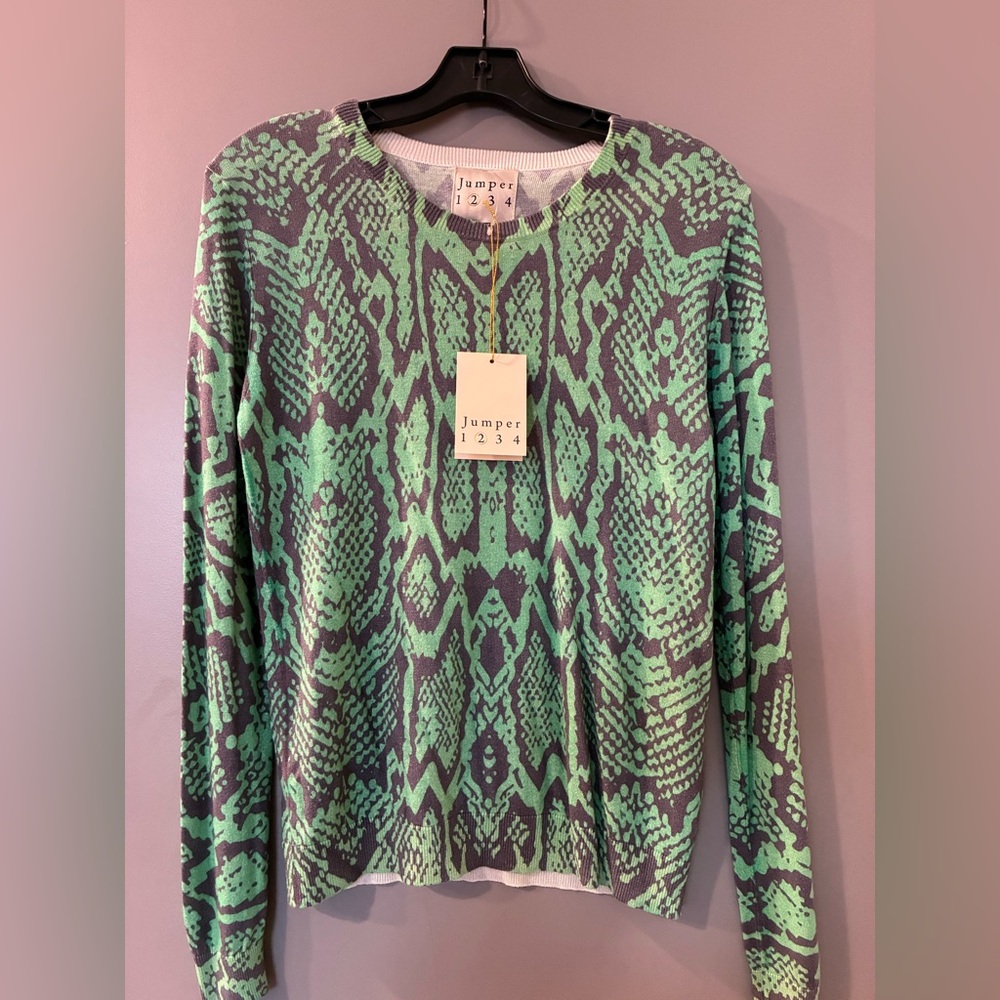 Jumper 1234 Brand New Silk and Cashmere Green and Gray Snake Print Sweater